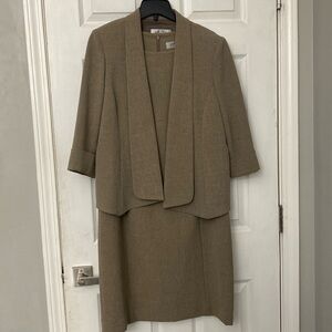 Kasper khaki colored 2pc belted Sheath Dress and Jacket 14P